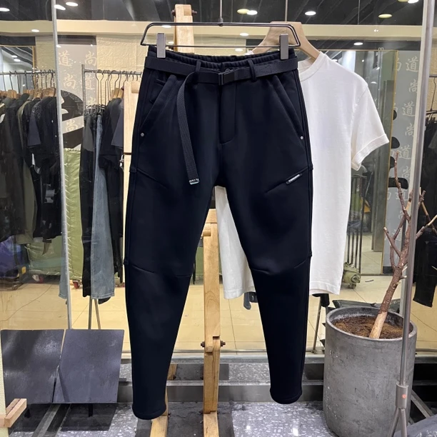 定织玉米肌理薄绒休闲裤 锦棉混纺弯刀裤 厚款修身百搭男士裤子