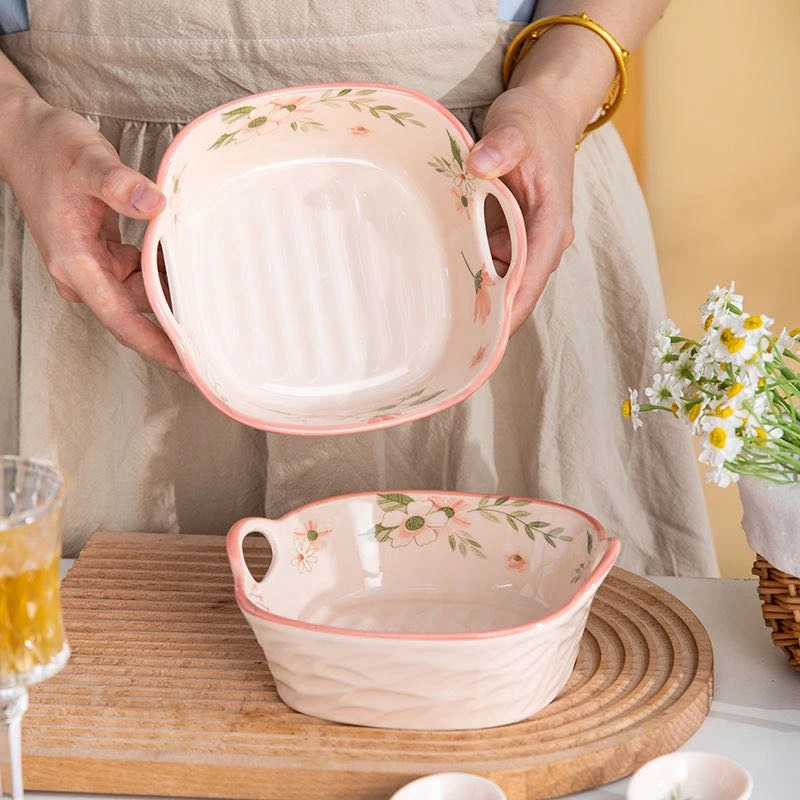 【新疆包邮】珊瑚海四方日式汤碗高级感沙拉烤盘碗高温釉下彩陶瓷