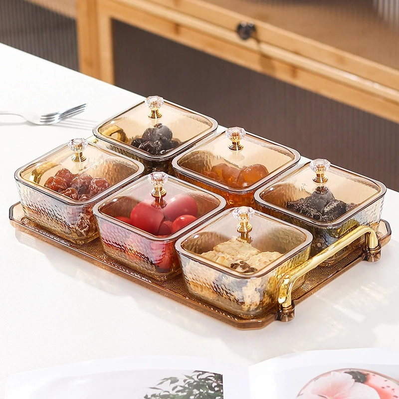 （13件套）干果盒家用玻璃带盖零食盒稀奇古怪网红方形分格