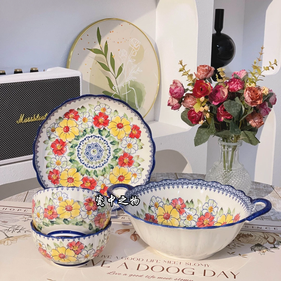 【新疆商超清2人成套餐具】波兰繁花水印釉下彩陶瓷 碗盘套装高档