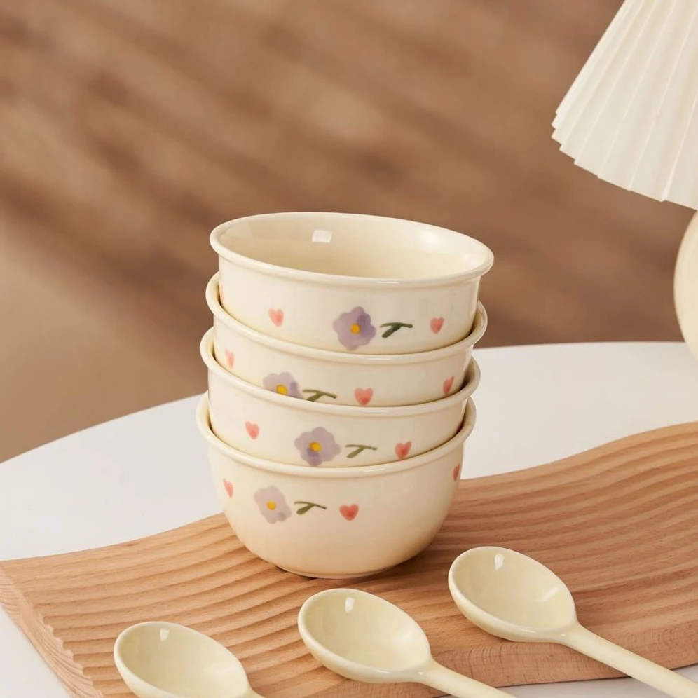 【新疆包邮】紫藤花4.5英寸米饭碗 奶油风紫藤花高温釉下彩陶瓷碗