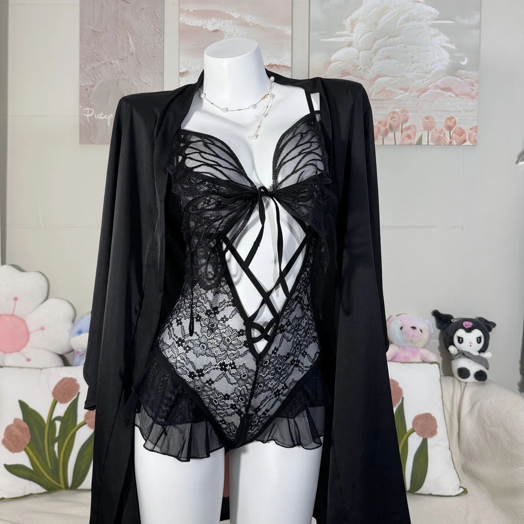 RIGEL【蝴蝶陷阱】性感蕾丝连体衣绑带紧身衣镂空显瘦