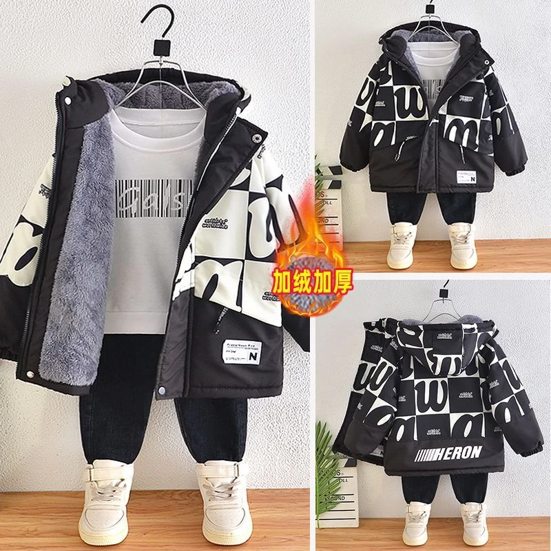 ②【爆款热卖】男童外套秋冬款派克服加绒棉服中大童加厚冲锋衣棉袄