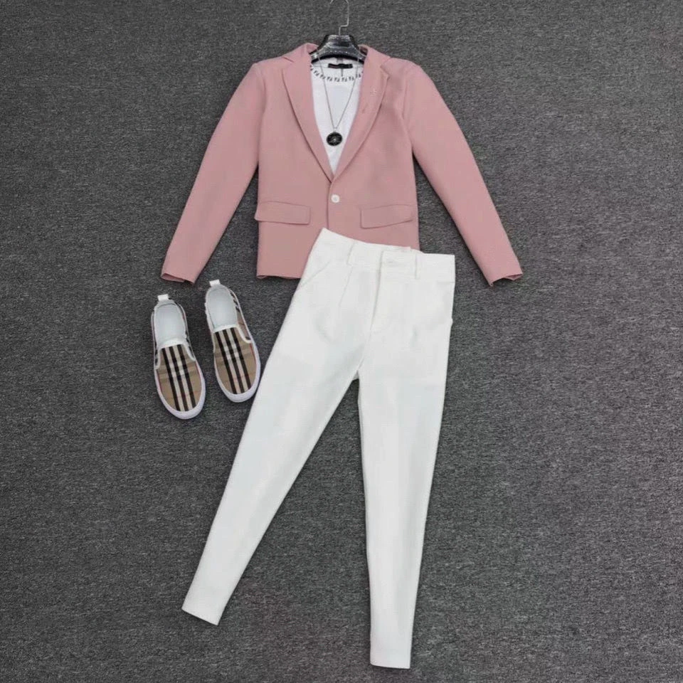 西服套装男精神小伙西服男发型师夜场西装男小脚裤两件套装/单件