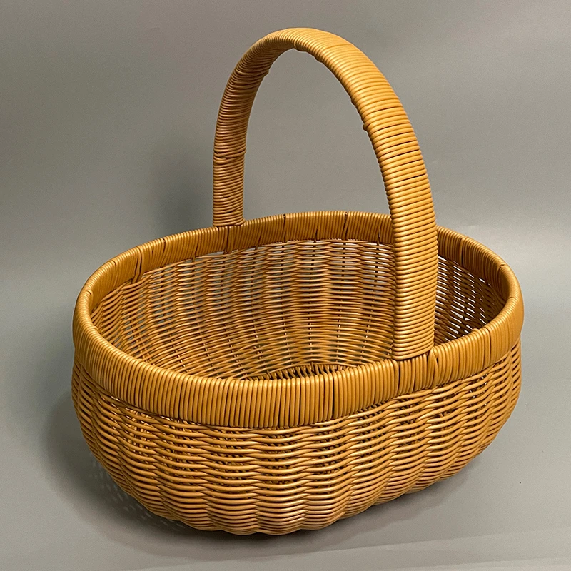 H32L南瓜篮33x27x15手工仿藤买菜野餐购物简约可水洗超市水果藤编