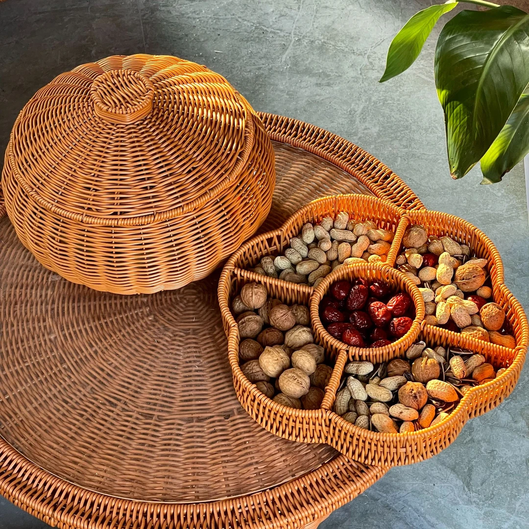 《买二送一》家用客厅三件套手工仿藤编桌面水果蓝零食蓝分格收纳蓝