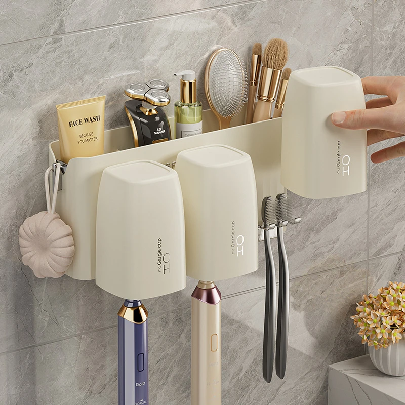 壁挂牙刷架免打孔洗漱卫生间厕所浴室壁挂洗漱架牙刷杯漱口杯