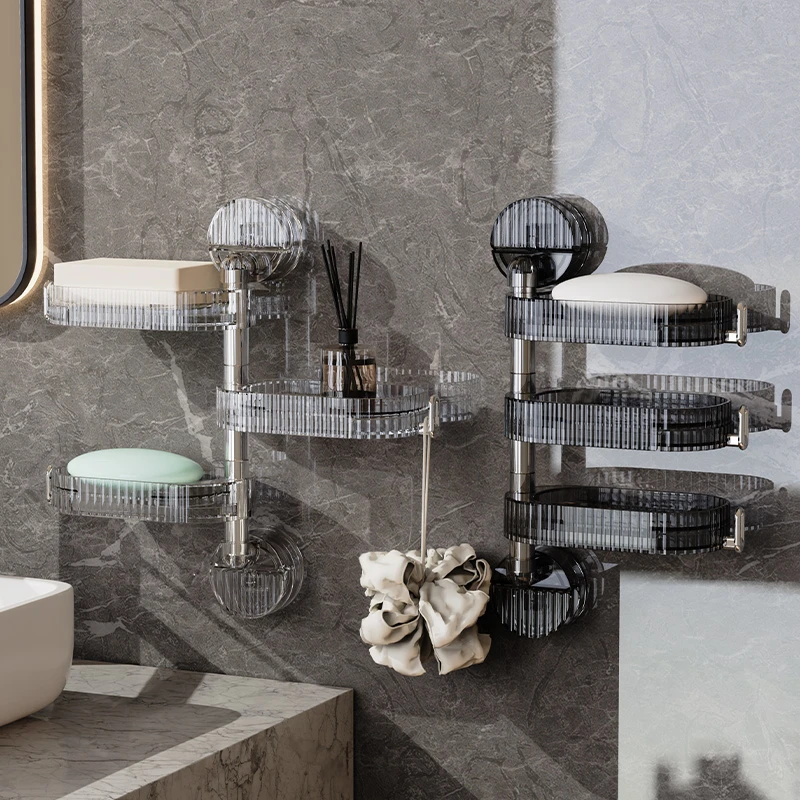 【佳立方】吸盘旋转肥皂盒家用轻奢壁挂香皂置物架卫生间多层收纳架