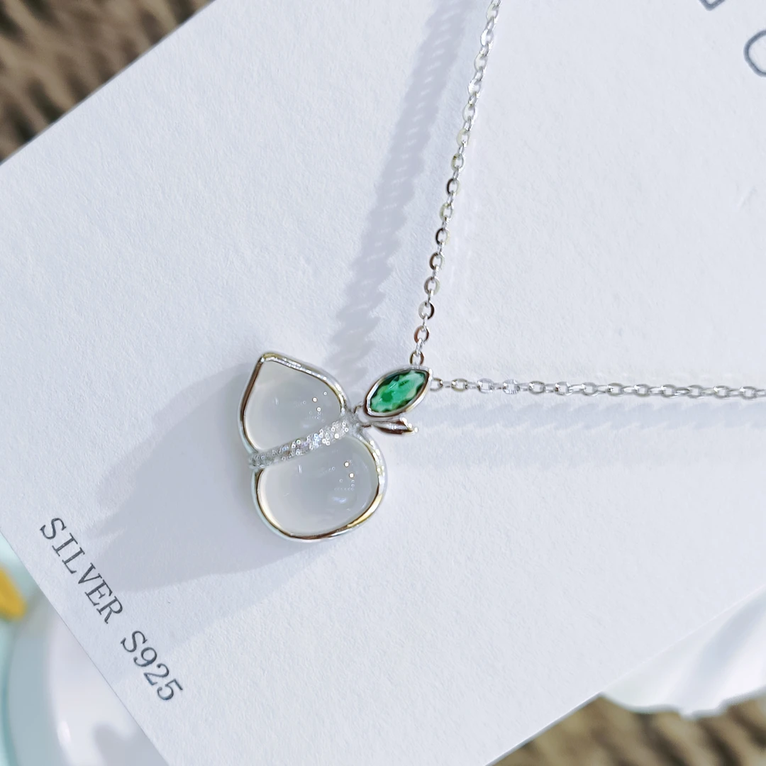 坠链均925银合成锆石 S925银项链镶锆葫芦百搭时尚可爱少女风小众