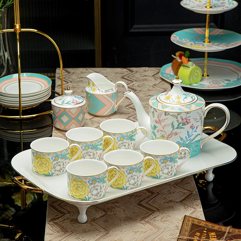 INGRI英格丽「米兰花园咖啡具」轻奢高颜值骨瓷家用喝水杯碟壶套装