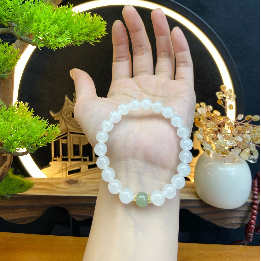 单圈和田玉白玉卡8MM搭配路路通配饰手串SF091098