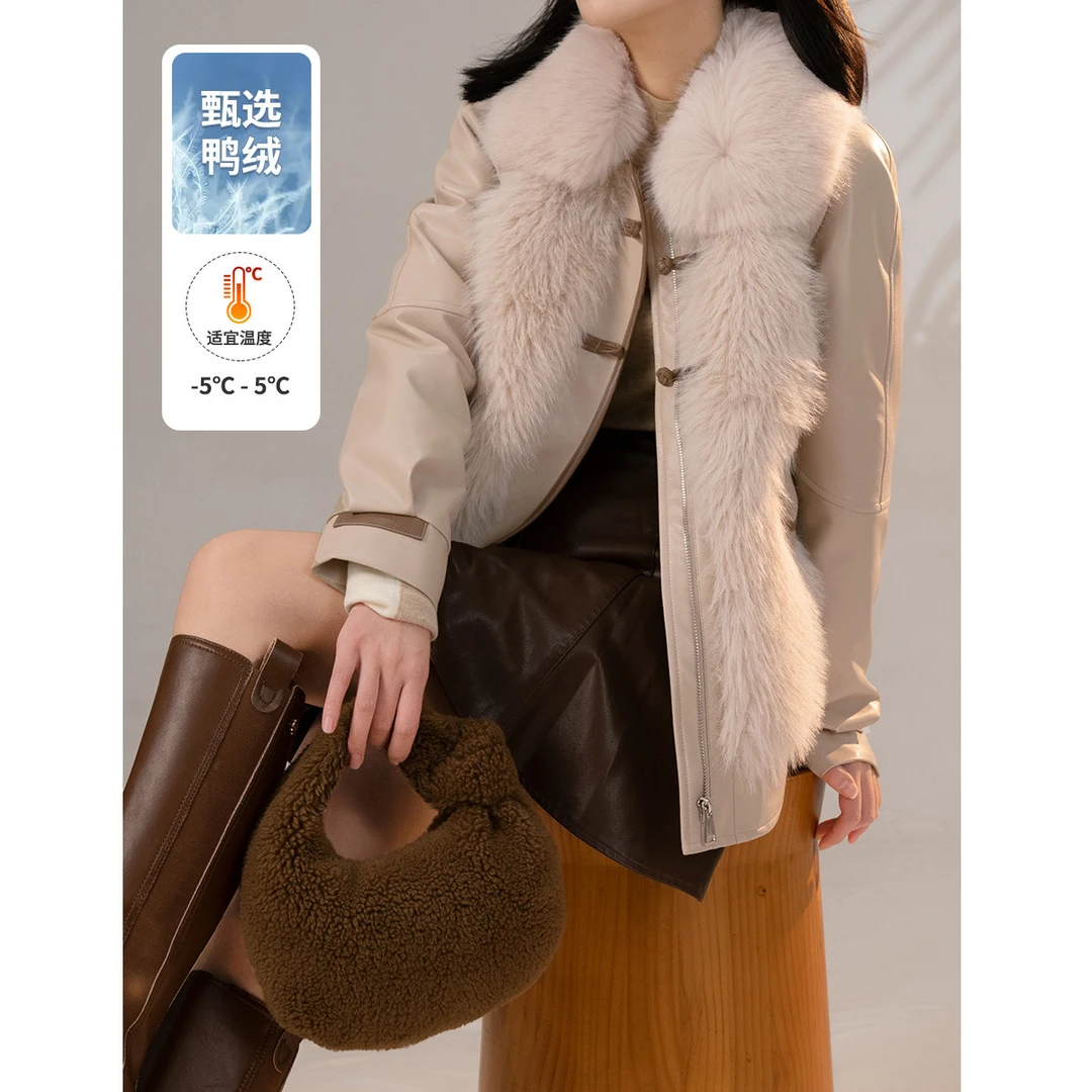 白鹿语冬季新款时尚休闲百搭经典毛领气质鸭绒羽绒服BX30783