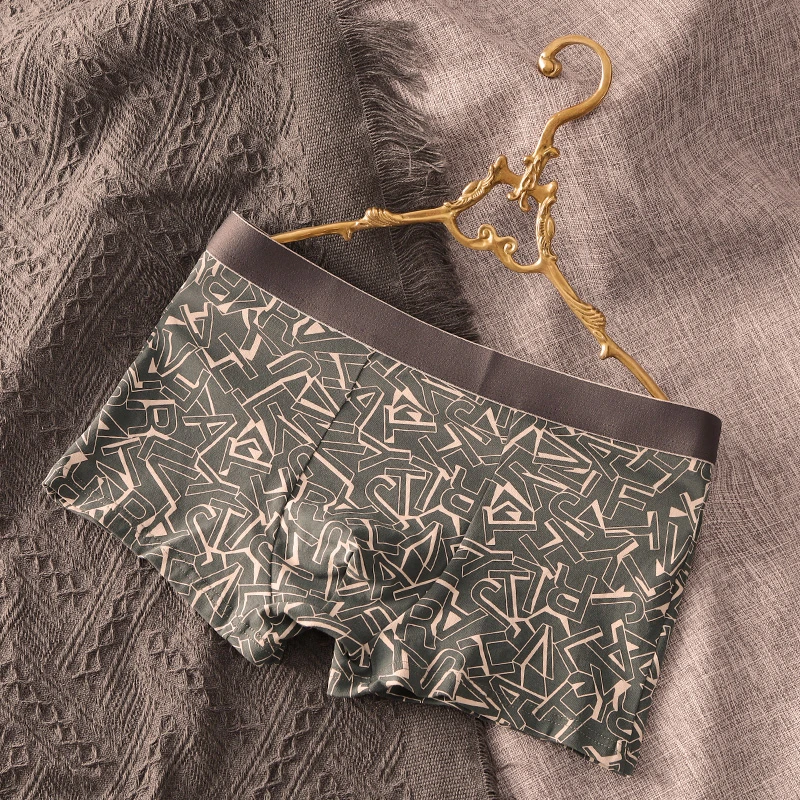 新款纯棉男士内裤男生夏季潮流舒适透气平角裤字母个性青年四角裤