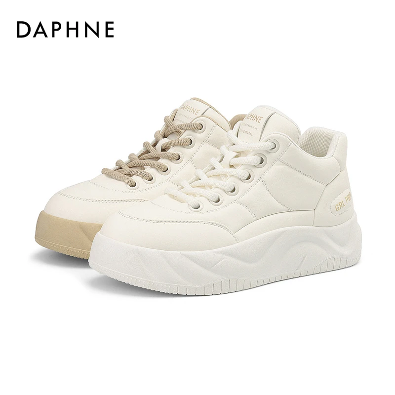 达芙妮秋冬新款时尚百搭厚底加绒潮流系带圆头平底运动保暖休闲鞋