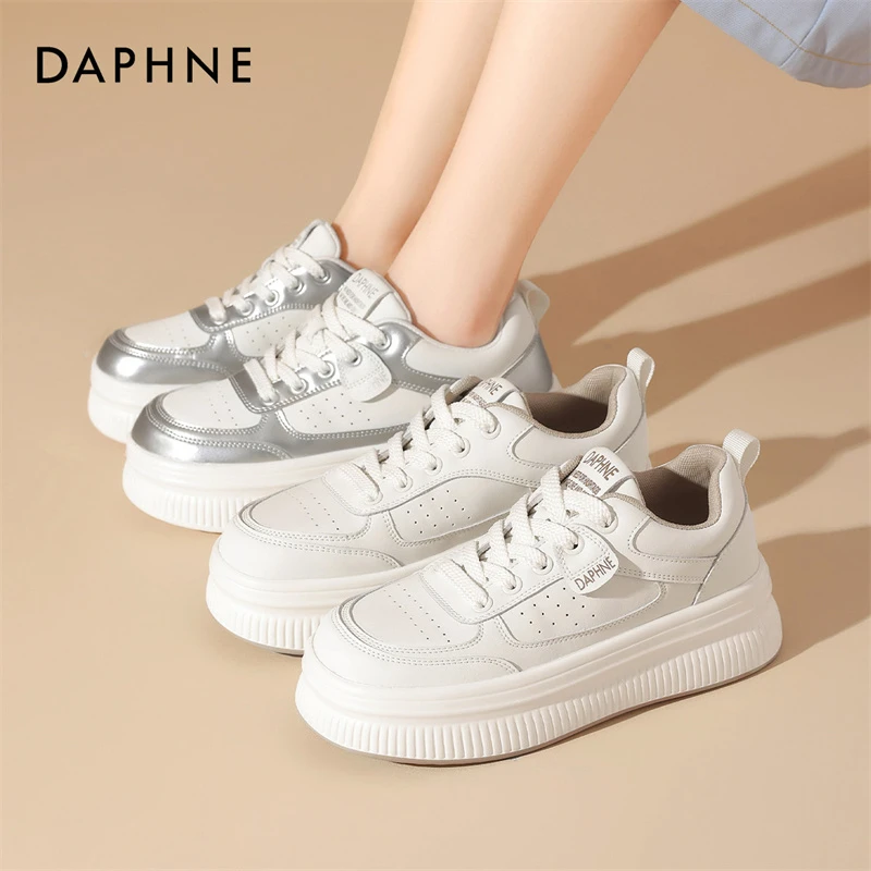 达芙妮新款时尚百搭ins春夏厚底运动板鞋简约潮流透气系带休闲鞋