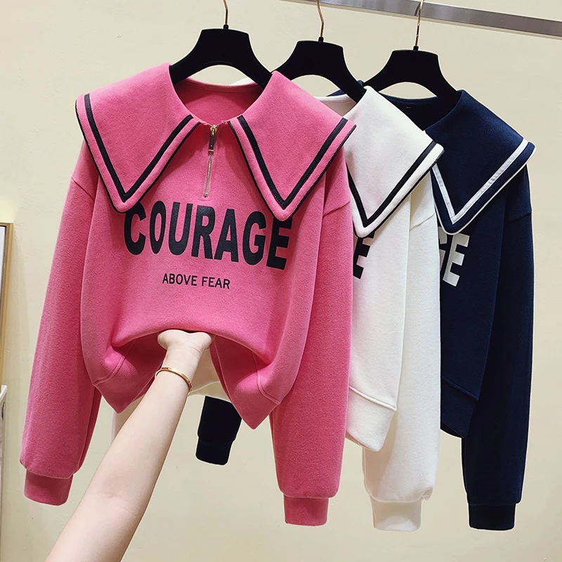 女童长袖卫衣2025新款翻领中大童女孩时髦韩范上衣裤子学院风童装