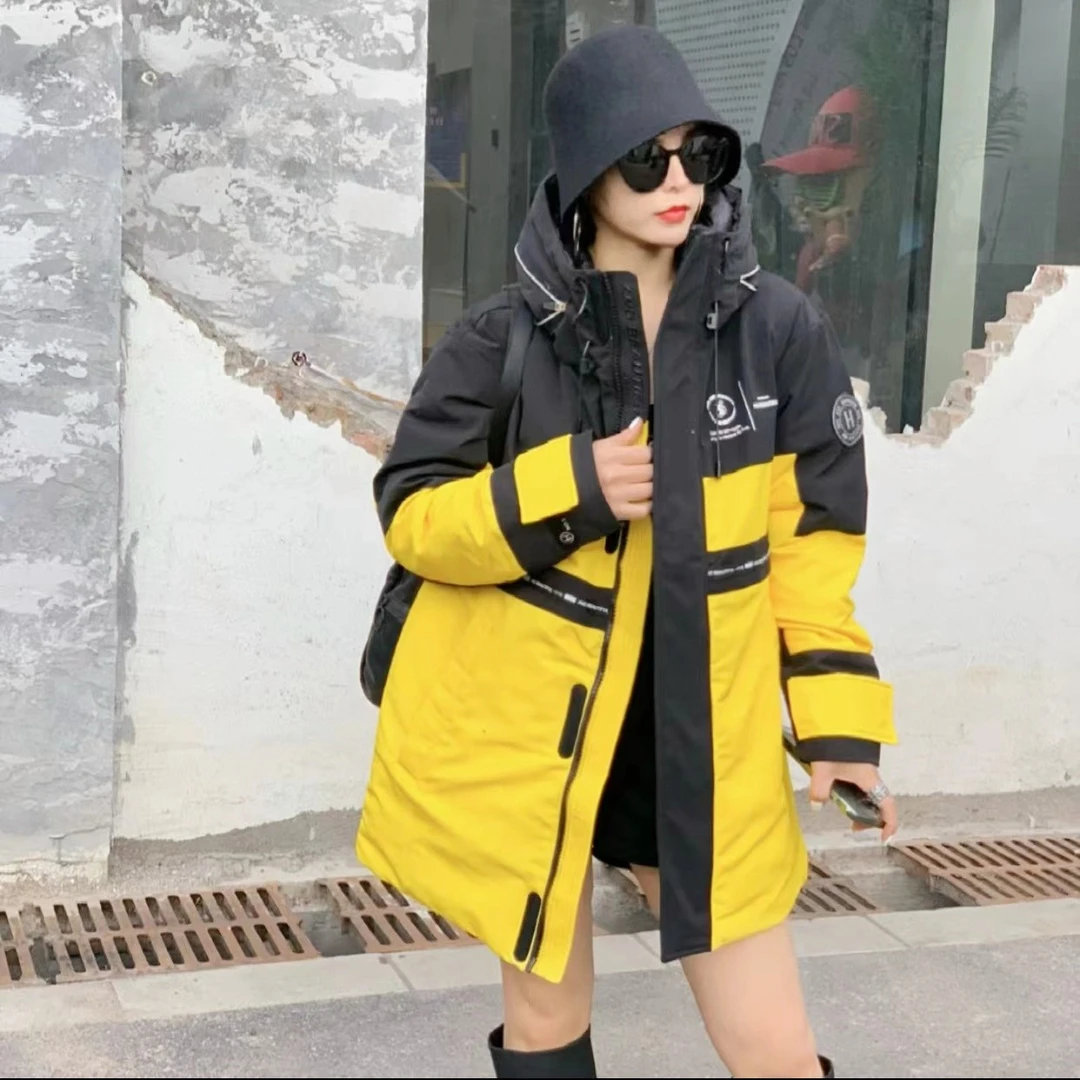 【Q后严选】冬季 时尚潮流宽松拼色中长款情侣登山羽绒服外套2130