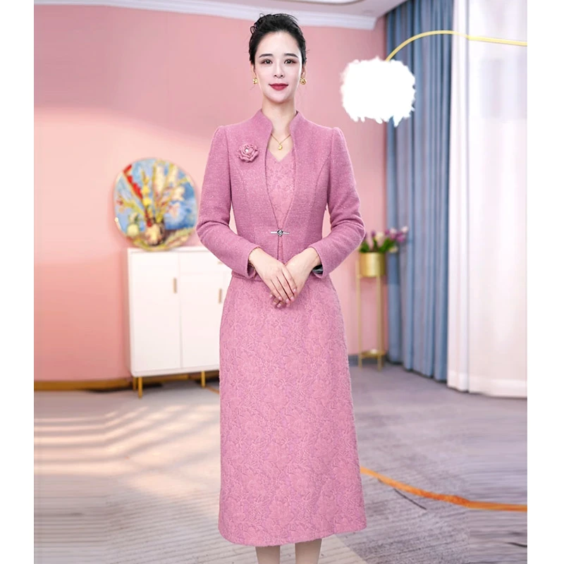 JG-24D222 新款2024年冬季精致优雅假两件连衣裙时尚显瘦 M-4XL