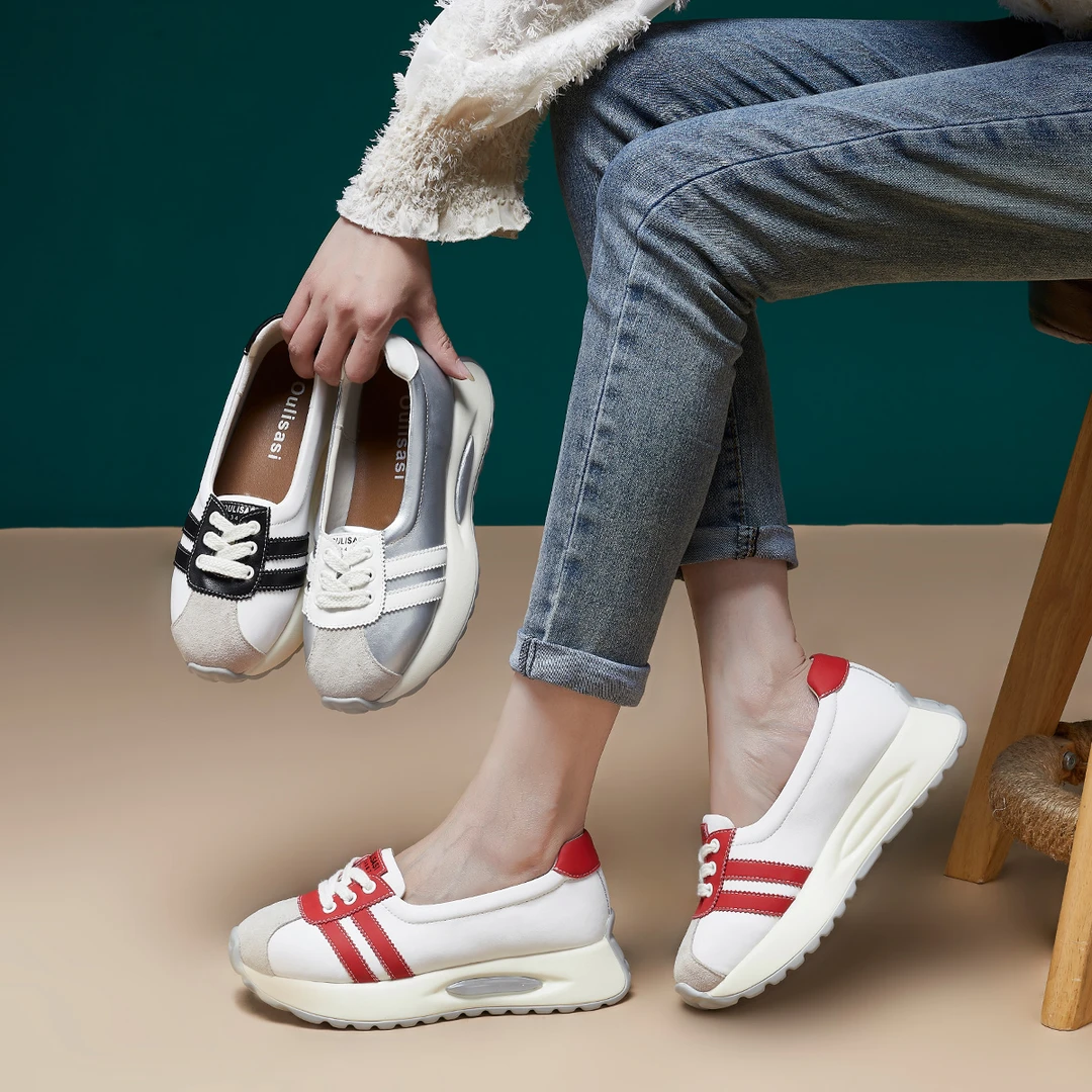 真皮休闲鞋女2024夏季新款透气秀气厚底复古风高级百搭休闲女鞋