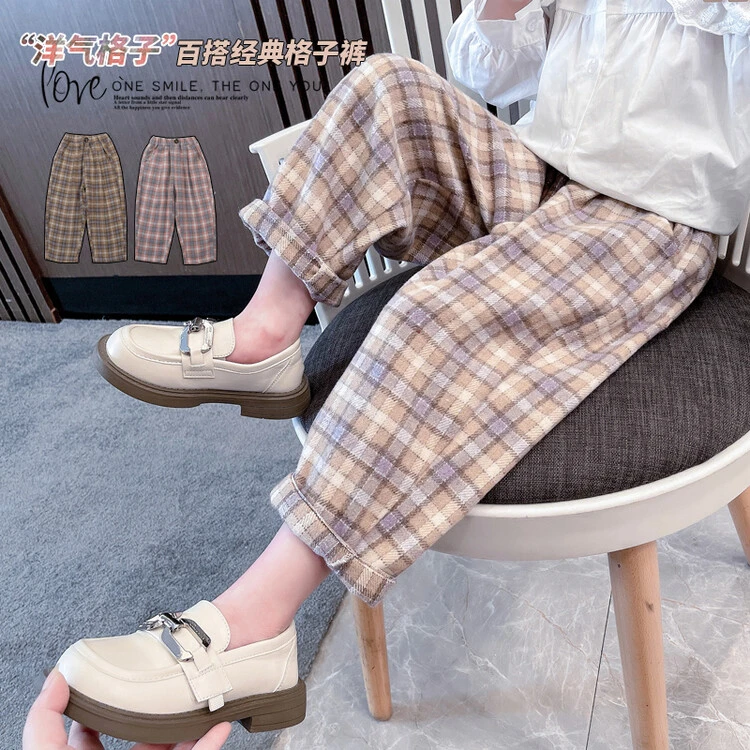 女童裤子春秋款儿童装秋季休闲韩版九分裤女宝宝秋装格子时髦长裤