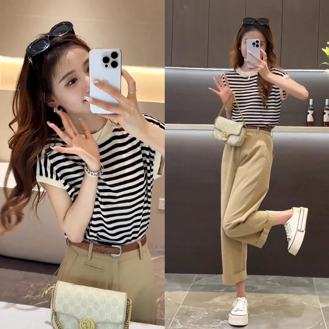 韩系简约高腰直筒休闲裤女2025夏季新款小个子宽松百搭直筒九分裤