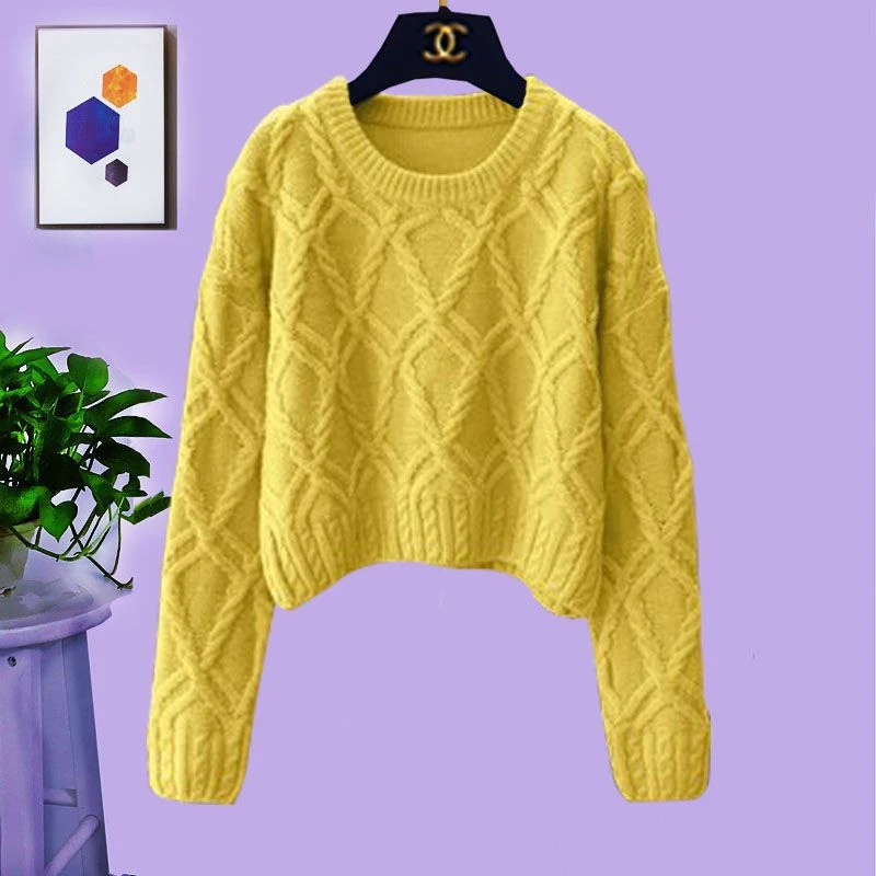 早春女装2025新款时尚显瘦麻花针织设计休闲圆领长袖毛衣百搭上衣