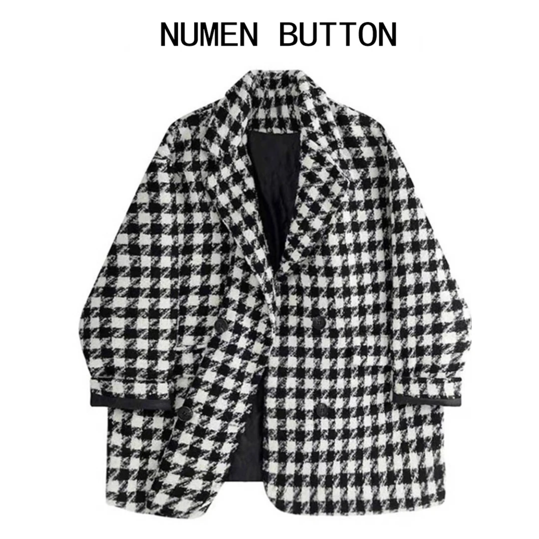 小香风格子毛呢外套女装2025春季新款韩系宽松气质百搭高级感上衣