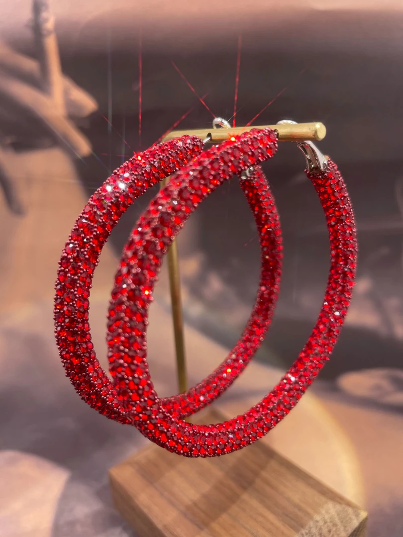 铜合金耳饰 欧美跨境热销夸张中国红【6厘米】复古大耳圈耳环红色