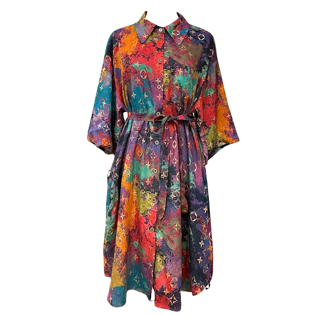 【禧宝的小店】香云纱繁花世界衬衣裙J24222