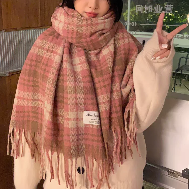 百搭学生披肩格子保暖围脖情侣网红双面长款加厚ins日系韩版冬款