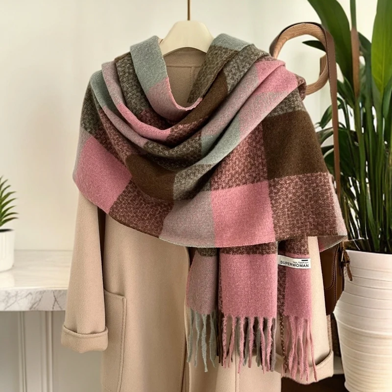 秋冬季经典围巾百搭双面长款加厚保暖格子围脖学生围脖拼色韩版