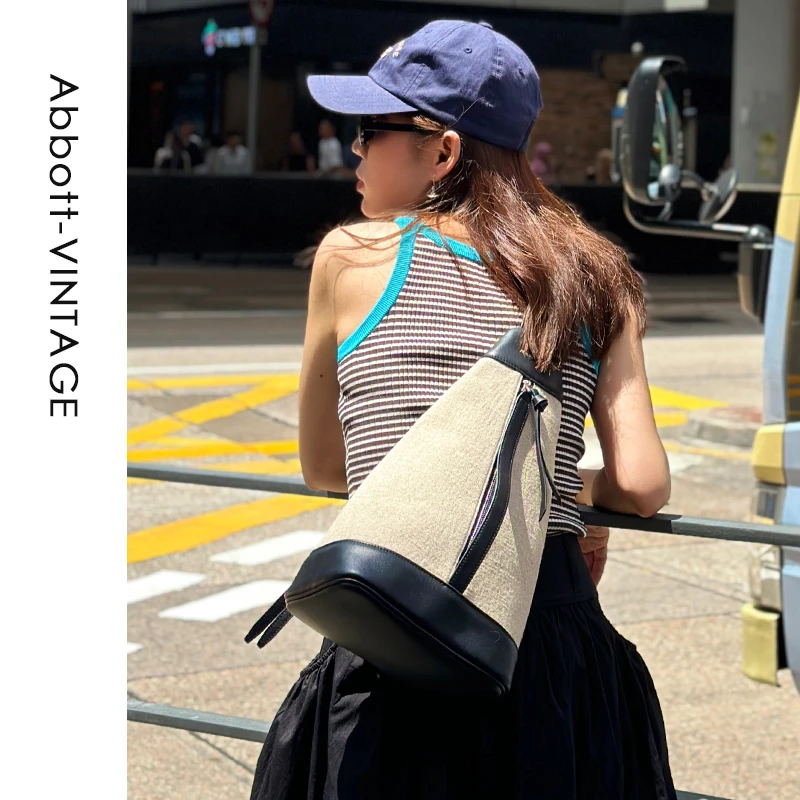 AbbottVINTAGE【粽子背包】原创拼接牛皮编织单肩斜挎复古女包新