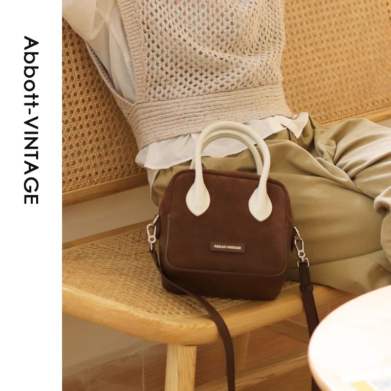 AbbottVINTAGE【脏脏包】原创设计磨砂牛皮单肩斜挎方包秋冬新小众