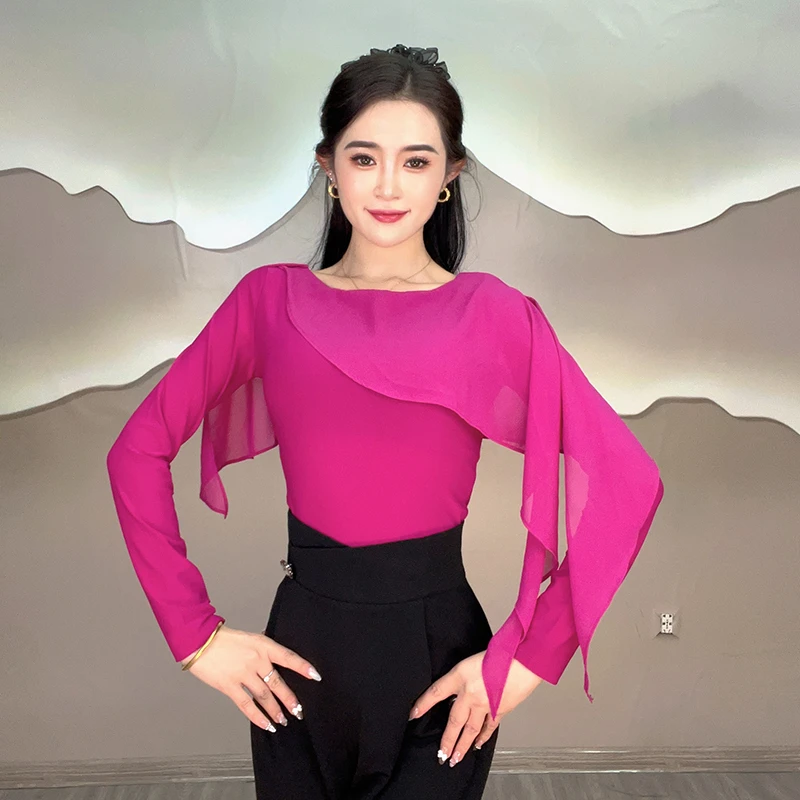 【英之飒】23069长袖飘带连体舞蹈显瘦长袖舞服跳舞上衣时尚复古