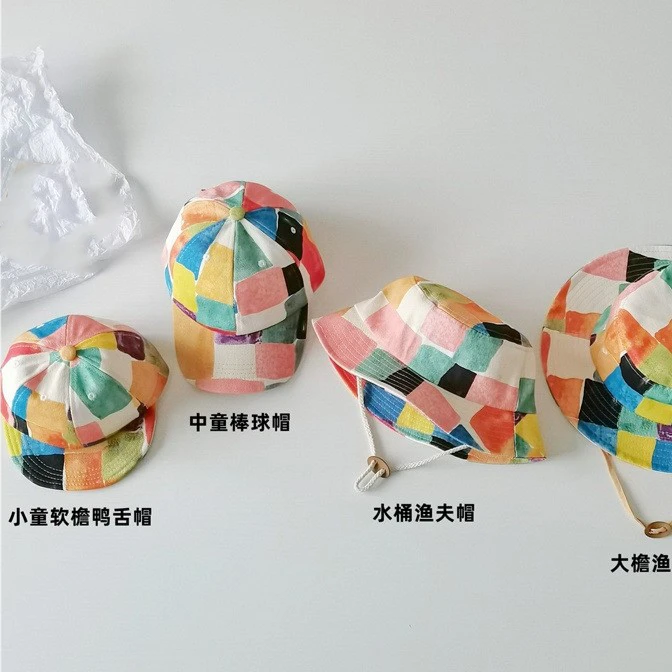 abnnins彩虹色系宝宝帽子春秋出游儿童鸭舌帽个性潮男女童渔夫帽