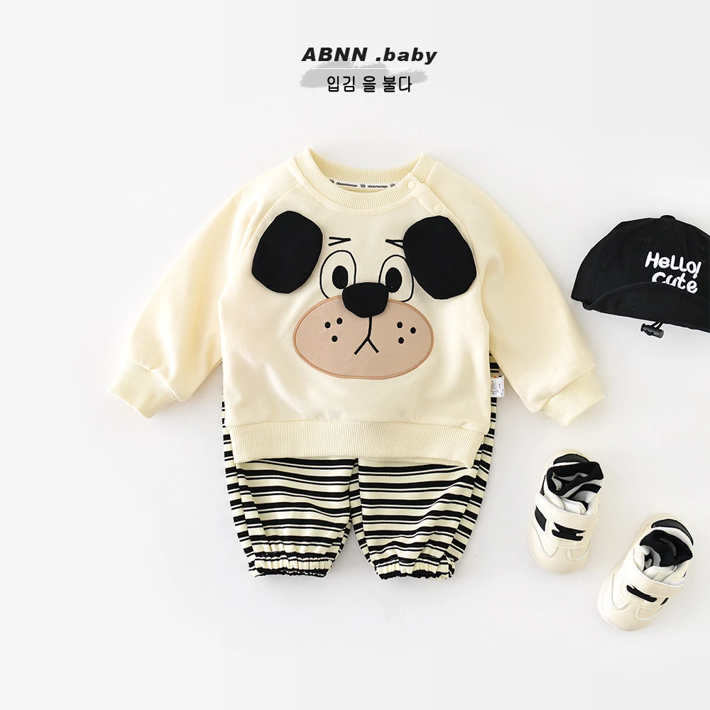 abnn婴儿套装春秋季新款宝宝洋气卡通小狗圆领卫衣儿童卫裤两件套