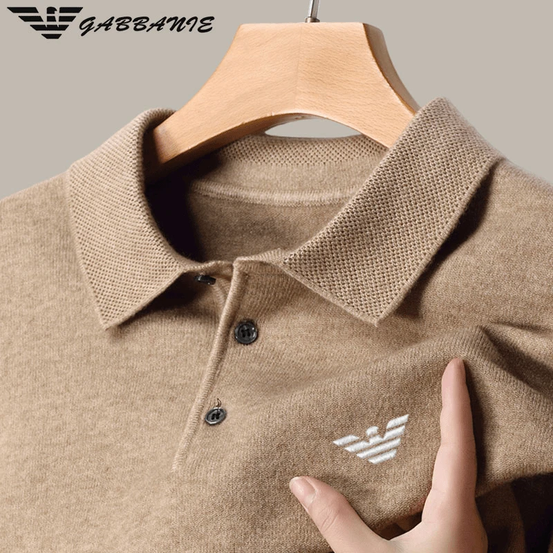 【国际仓】意大利男士绵羊毛秋冬爆款款POLO衫纯色大码翻领厚款毛衣