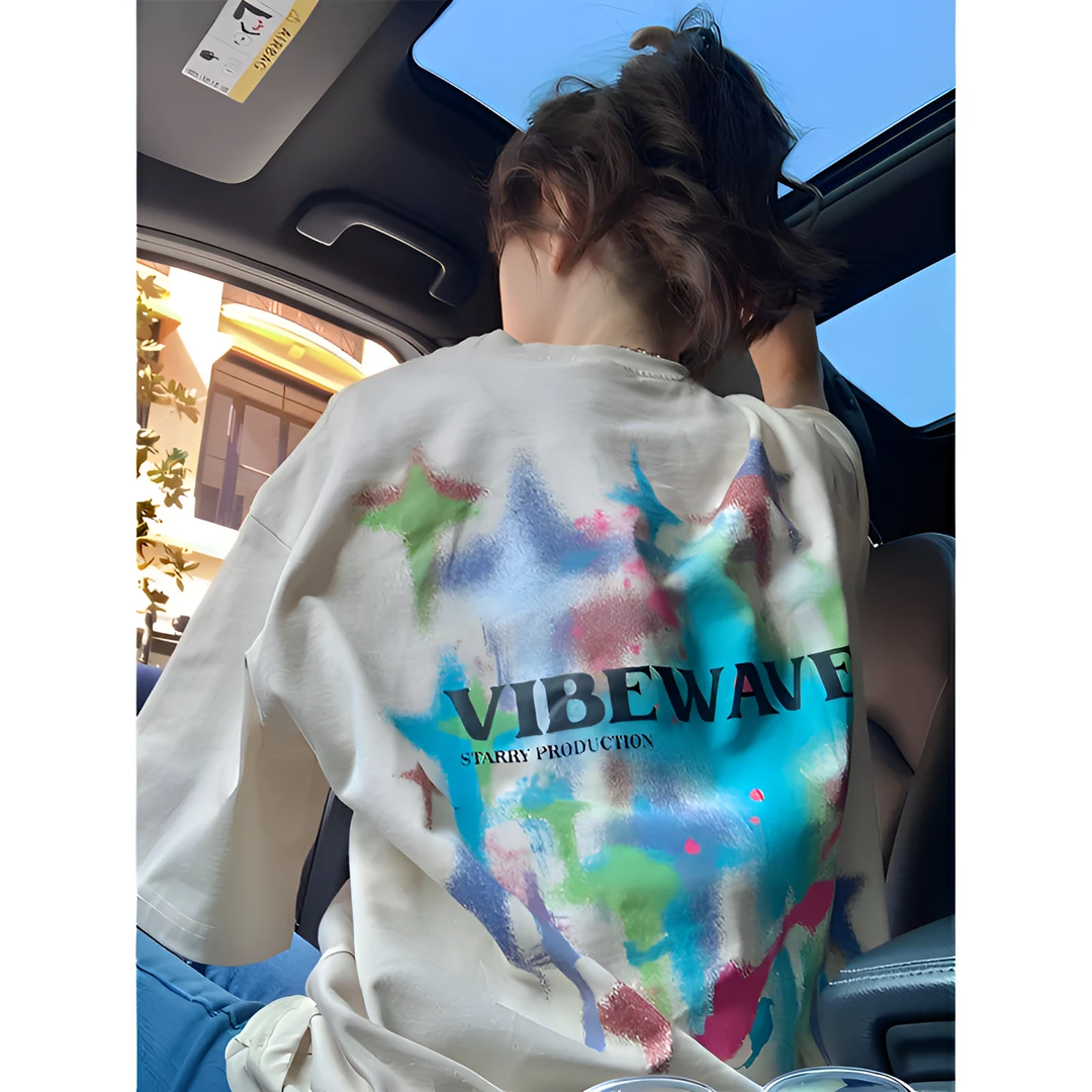 CKKOR【粉丝专享】2025夏季时尚短袖t恤上衣星星涂鸦百搭宽松显瘦