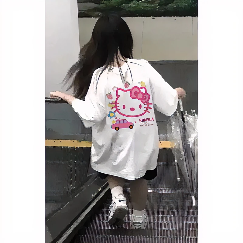 CKKOR盐系短袖t恤女春夏季ins凯蒂猫印花宽松半袖慵懒风ins打底衫