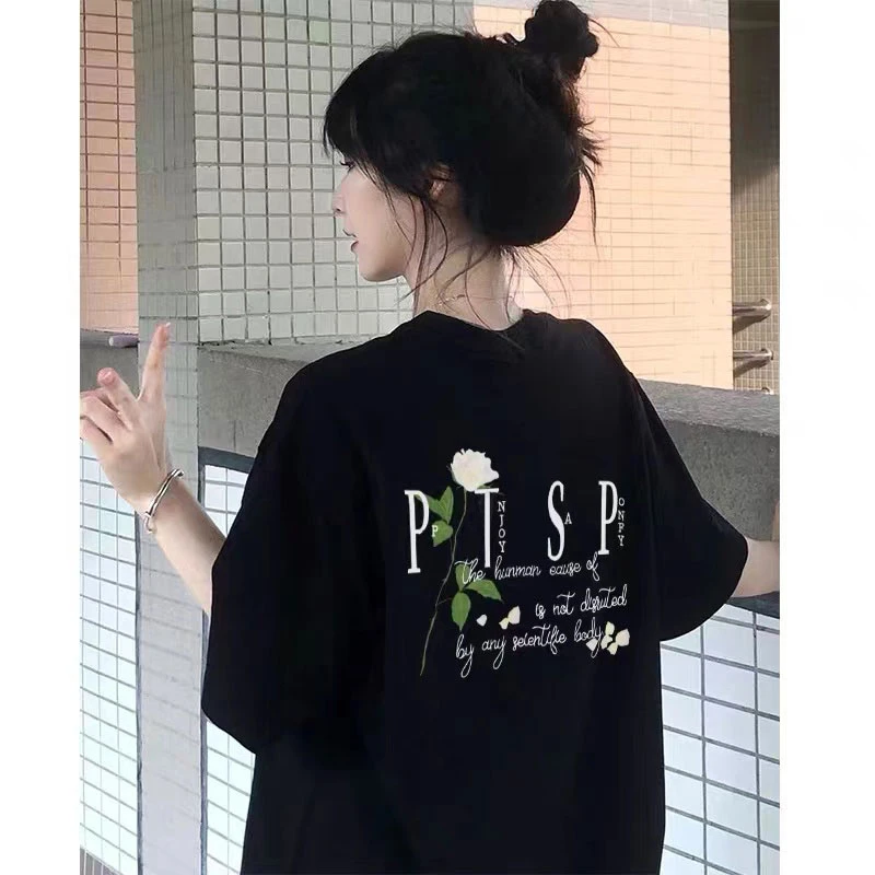 CKKOR黑色纯棉短袖t恤夏季宽松百搭小众设计感上衣学生半袖休闲