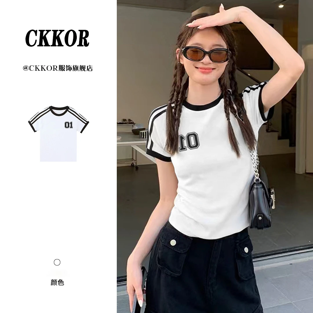 CKKOR休闲百搭印花辣妹风潮牌时尚夏季圆领短袖t恤女