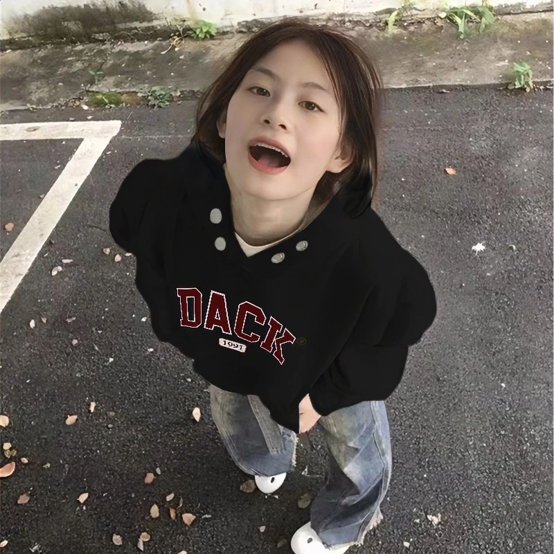 CKKOR美式字母印花黑色扣帽印花加绒加厚春秋季ins风韩版宽松上衣