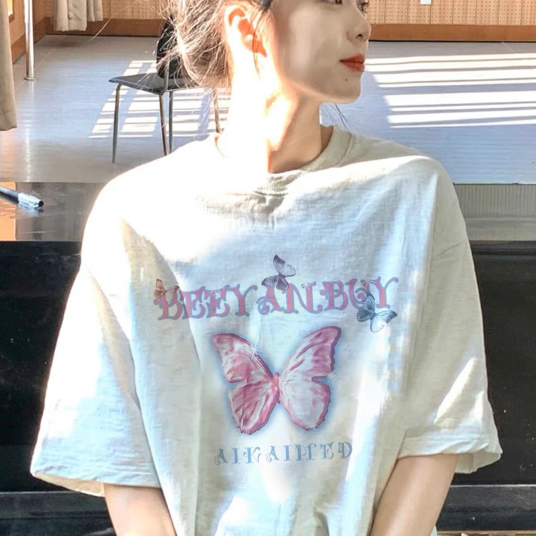 CKKOR纯棉短袖梦幻蝴蝶温柔系设计感小众上衣夏季初恋感氛围t恤女