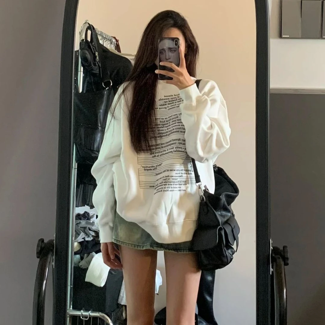 CKKOR春秋新款宽松慵懒风卫衣女美式小众ins潮牌高能穿搭圆领上衣