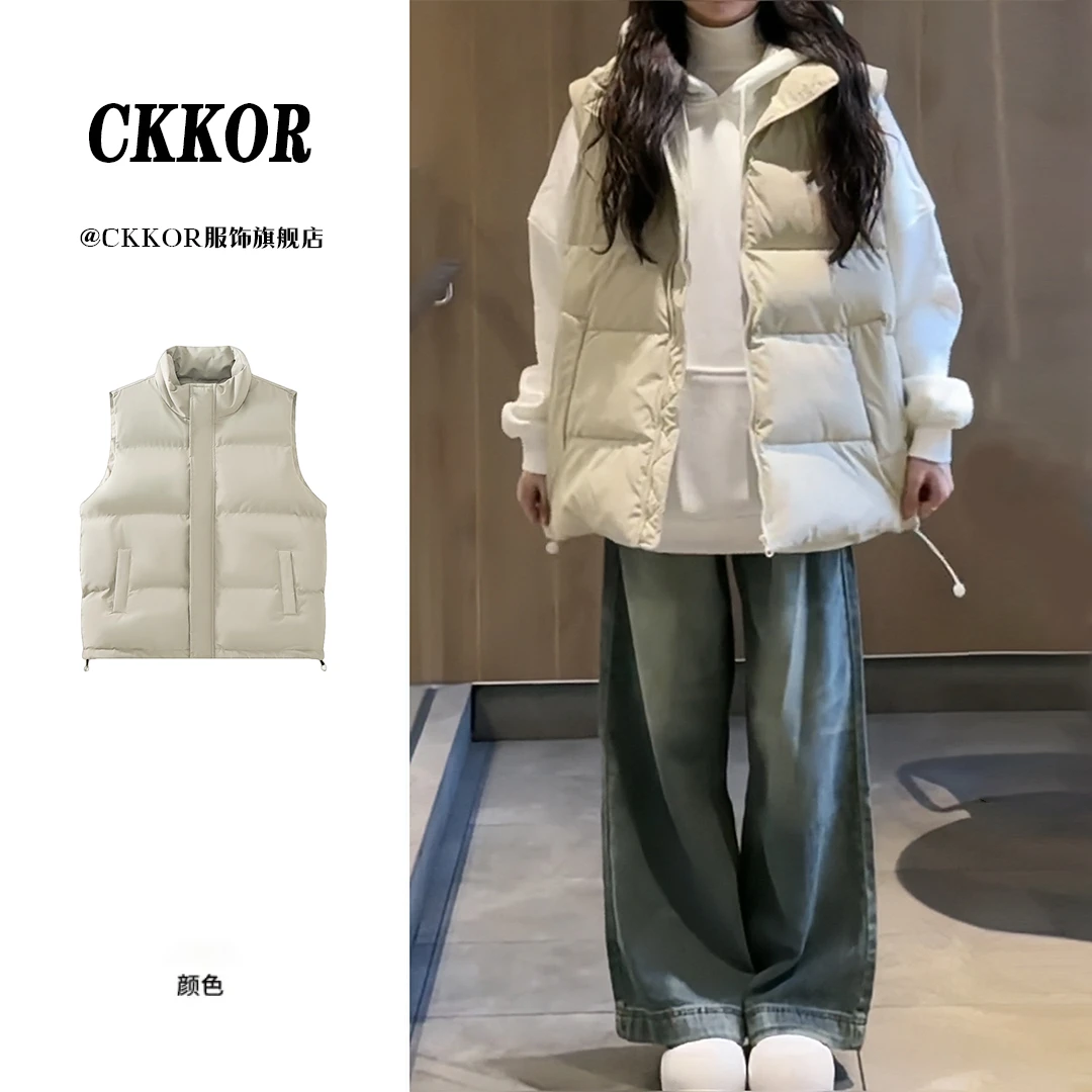 CKKOR秋冬新款防寒保暖立领马甲外套女美式时尚简约百搭宽松棉服