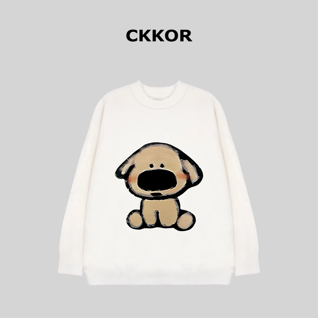 CKKOR春秋新款防寒保暖圆领毛衣女可爱卡通宽松慵懒风毛针织上衣