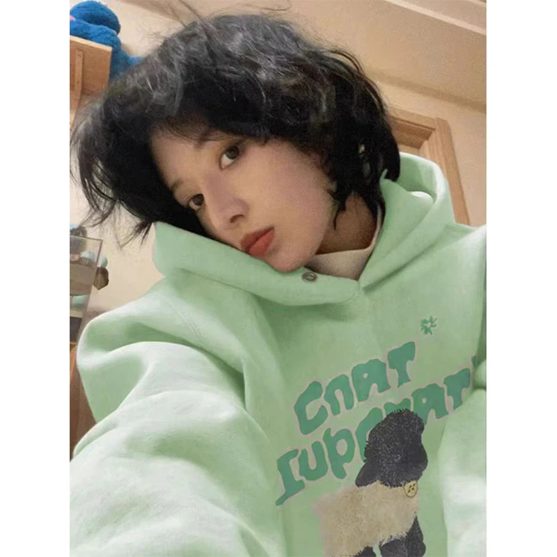 CKKOR港风春夏季新款薄荷绿色连帽卫衣可爱宽松套头衣爆款小个子