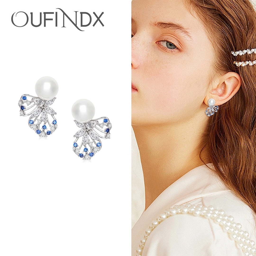 925银针耳饰  气质蓝色轻奢灵动时尚百搭小众设计师优雅耳钉~9005