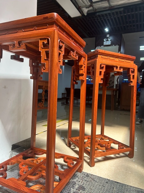 缅花拦水线香几实木大果紫檀花架新中式花盆架客厅阳台置物架