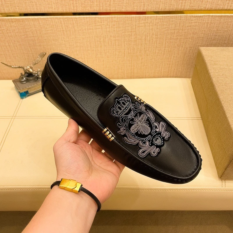 豆豆鞋男春夏薄款刺绣蜜蜂欧货轻奢一脚蹬软底休闲鞋黑色百搭男鞋